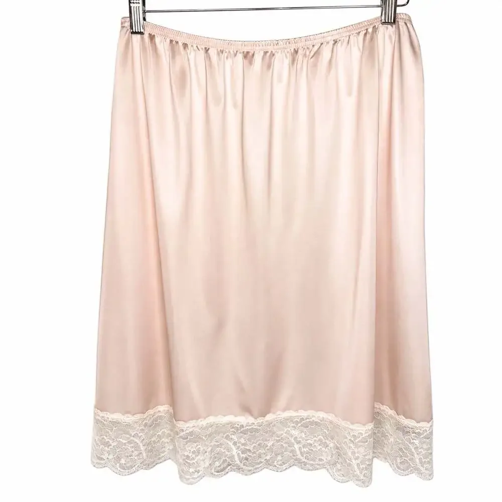 Vassarette Vintage Satin Half Slip Sz XL Blush With Ivory Lace Trim Coquette